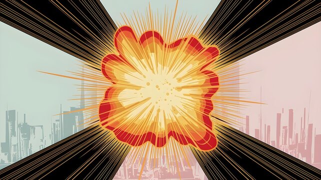 Abstract explosion of light and color with radiating lines, reminiscent of a comic book style explosion or a powerful energy burst - Powered by Adobe