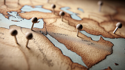 A strategic map with destination pins illustrating geographic planning and the identification of key locations for travel decisions research and organizational analysis.
