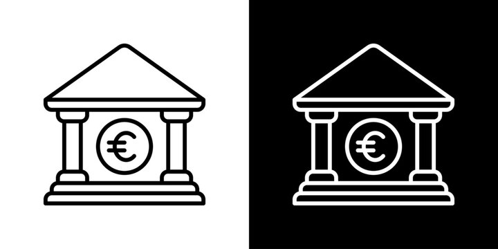 Bank Icon With Euro Symbol. Fresh Line Design Built For Creative Flexibility In Light And Dark Versions.