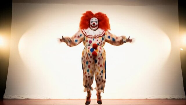 Creepy Clown Performance Festive Colorful Costume Bright Lights Spotlight