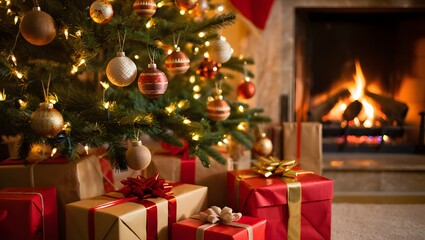 Warm Christmas Tree With Festive Gifts