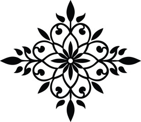 Black and white floral vector pattern illustration with ornamental vintage flower and leaf design elements for tattoo art