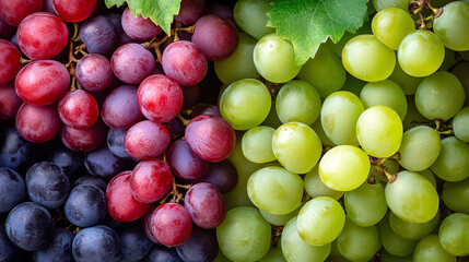 A natural cluster of ripe red and green grapes, showcasing freshness, texture, and vibrant colors. Perfect for food photography, healthy eating concepts, culinary design, and organic produce visuals.