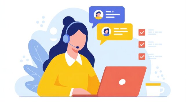 Empathetic Support: A customer service agent engages in a supportive chat, utilizing modern technology, and embodying a helpful and solution-oriented approach. 