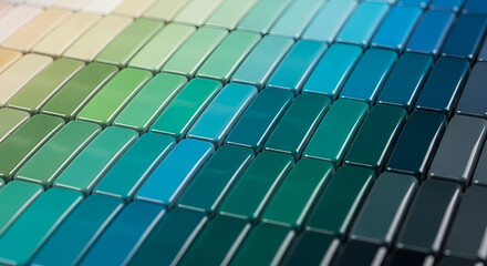 Color palette gradient showcases a variety of hues in rectangular tiles