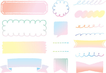 手描き風　見出しフレーム・ラベル素材セット（グラデーション）