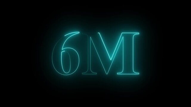 Glowing neon light 6M followers or subscribers celebration text animation on black background, Number 6M Neon Futuristic Effect, Trendy Glow Lighting, 6M animation neon text effect motion. 4k