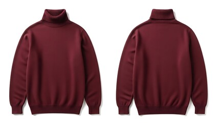 flat lay mockup of a maroon color Man Turtleneck Sweatshirt