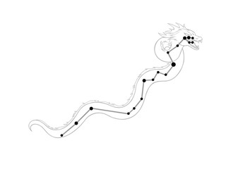うみへび座のモノクロ線画イラスト（星座線あり）
