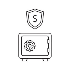 Money Safe with Dollar Shield Line Icon. Financial Protection and Investment Security Vector Symbol.
