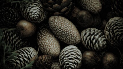 A close-up of various pine cones in earthy tones, showcasing their unique textures and shapes.