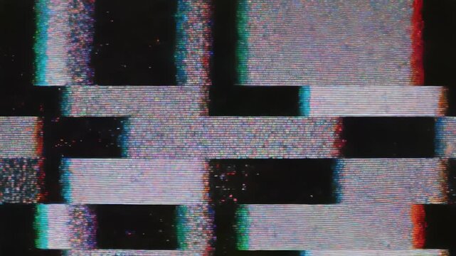 Seamless loop of rapidly changing vibrant digital static noise and screen interference, creating an abstract background texture future, visualization, neon colors