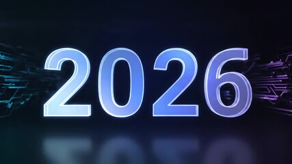 Brightly glowing 2026 digital text with abstract particle animation and futuristic data streams for future technology concept and new year anticipation - Powered by Adobe