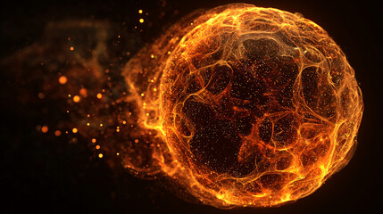 Abstract 3D energy sphere with rays and particles in space, depicting flowing energy and motion. A futuristic visualization ideal for technology, science, engineering, or environmental concepts like g