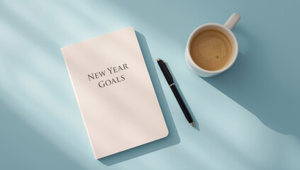 New Year Goals Notebook Flat Lay with Coffee
