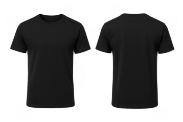 Black t-shirt mock up, front and back blank apparel template, ready for custom design printing on transparent background