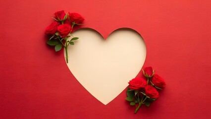 heart-shaped frame adorned with vibrant red roses, perfect for romantic greetings and expressions of love