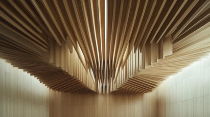 Artistic Wood Ceiling Design, Abstract Interior Architecture, Modern Art, Decoration