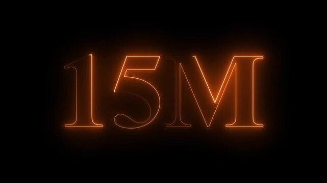 Glowing neon light 15M followers or subscribers celebration text animation on black background, Number 15M Neon Futuristic Effect, Trendy Glow Lighting, 15M animation neon text effect motion. 4k