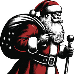 Grumpy Santa Claus with Sack and Staff