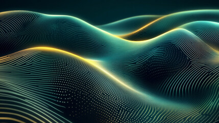 Abstract background with diagonal green and teal gradient waves accented by light lines on a dark backdrop, conveying modernity, movement, and dynamic energy in a sleek and futuristic design