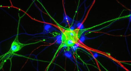 Neurons with vibrant colors and intricate structures against a black background.