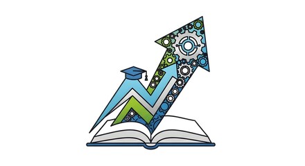 Dynamic visual representing the journey of academic achievement, skill enhancement, and continuous learning, with an upward trajectory of knowledge and technological integration