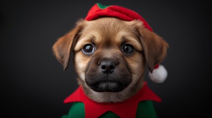 Adorable Puppy Dressed as an Elf for Christmas Celebration with Festive Holiday Spirit