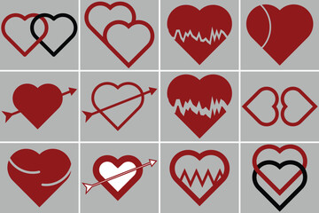 A comprehensive collection of vector heart icons representing love, romance, health, and emotional connections. Ideal for diverse design projects and digital media.