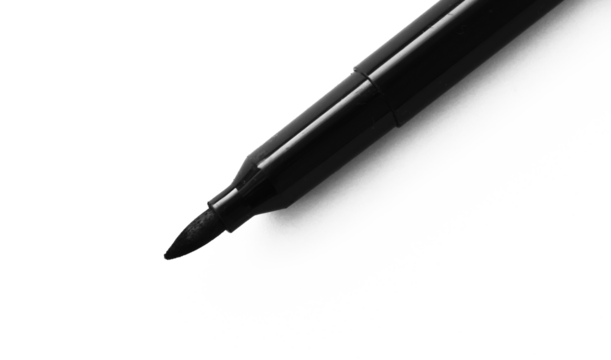 A black marker floats against a white background in elegant simplicity isolated on transparent background