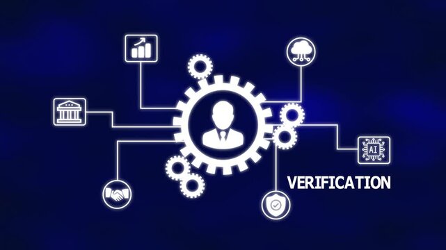 Verification Workflow Graphic Showing User Gear Center, Connected Compliance Icons, Digital Confirmation Mapping, and Organizational Validation Structure.