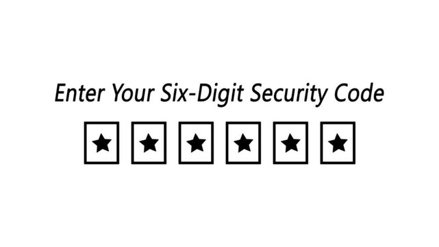 Six-Digit Security Code Entry Animation. PIN code input UI animation - six digit password. Secure login passcode entry animation