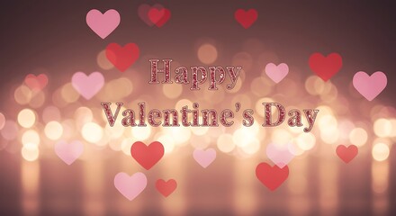 Romantic bokeh background with floating hearts and the message "Happy Valentine's Day
