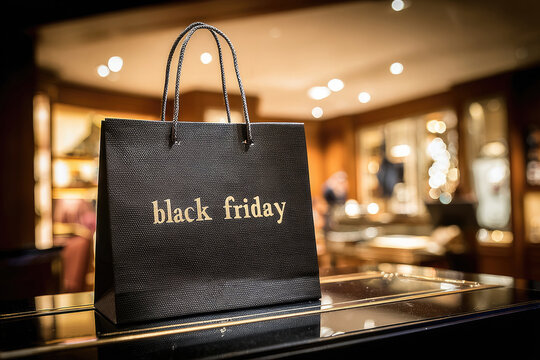 Black friday shopping sale promotion in upscale retail environment featuring exclusive discounts and bargains