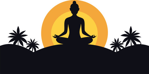Find inner peace with this serene yoga silhouette against a vibrant sunset backdrop, perfect for wellness retreats and mindful living promotions now
