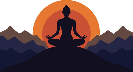 Find inner peace with mindful meditation at sunset in the mountains, feel calm and relaxed, perfect for wellness retreats and mindful living content