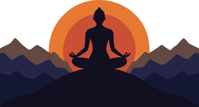 Find inner peace with mindful meditation at sunset in the mountains, feel calm and relaxed, perfect for wellness retreats and mindful living content