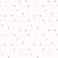 Flower pattern, floral seamless pattern, cottagecore ditsy print, purple meadow flower on light background. Small hand drawn flower, light tone style design for fashion, texture, fabric, wallpaper