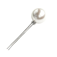 Single pearl on a silver hairpin isolated on transparent background