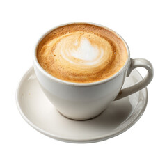 Obraz premium White cup of cappuccino with foam art isolated on transparent background
