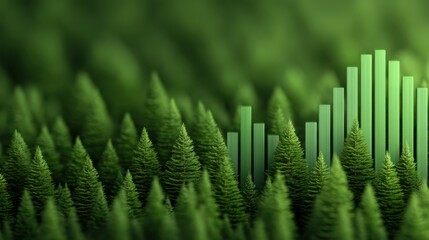 A lush green forest scene blended with rising bar graphs, symbolizing growth and environmental data.