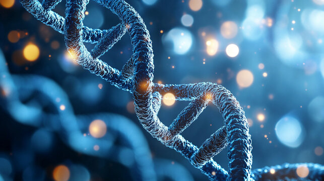 DNA strands, molecular structures, and scientific visualization of synthesis, replication, modification, and mutation processes in modern research - Powered by Adobe