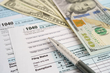 Tax form 1040 U.S. Individual Income Tax Return, business finance concept.