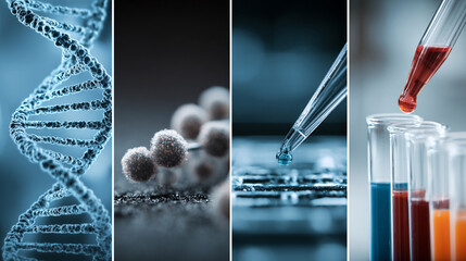DNA strands, molecular structures, and scientific visualization of synthesis, replication, modification, and mutation processes in modern research