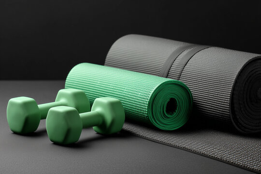 Fitness Equipment Set with Green Dumbbells and Gym Accessories