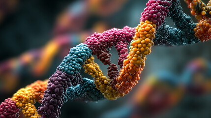 DNA strands, molecular structures, and scientific visualization of synthesis, replication, modification, and mutation processes in modern research