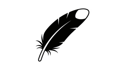 A black feather with a white tip, depicted in a simple, elegant, and isolated vector illustration. © Afi