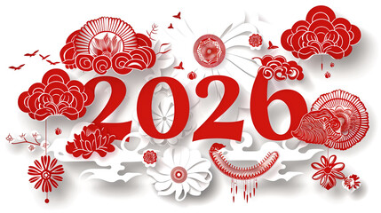 2026 paper-cut numbers in red, classic Chinese paper-cut gift bo