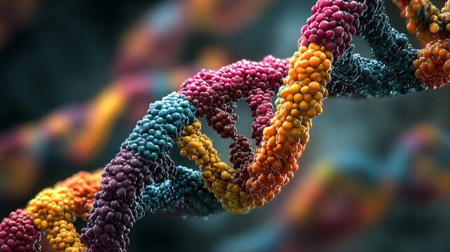 DNA strands, molecular structures, and scientific visualization of synthesis, replication, modification, and mutation processes in modern research - Powered by Adobe