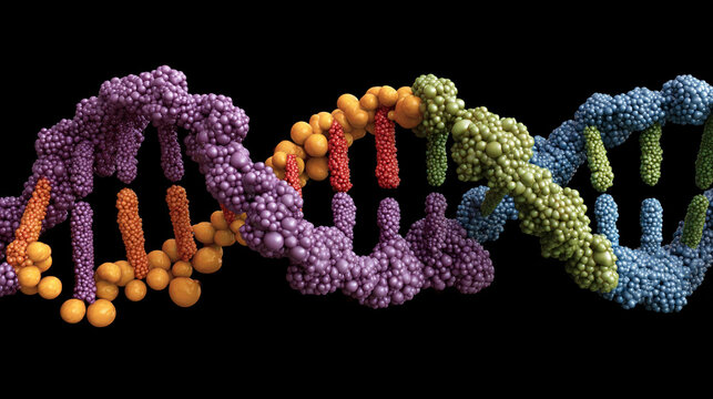 DNA strands, molecular structures, and scientific visualization of synthesis, replication, modification, and mutation processes in modern research - Powered by Adobe